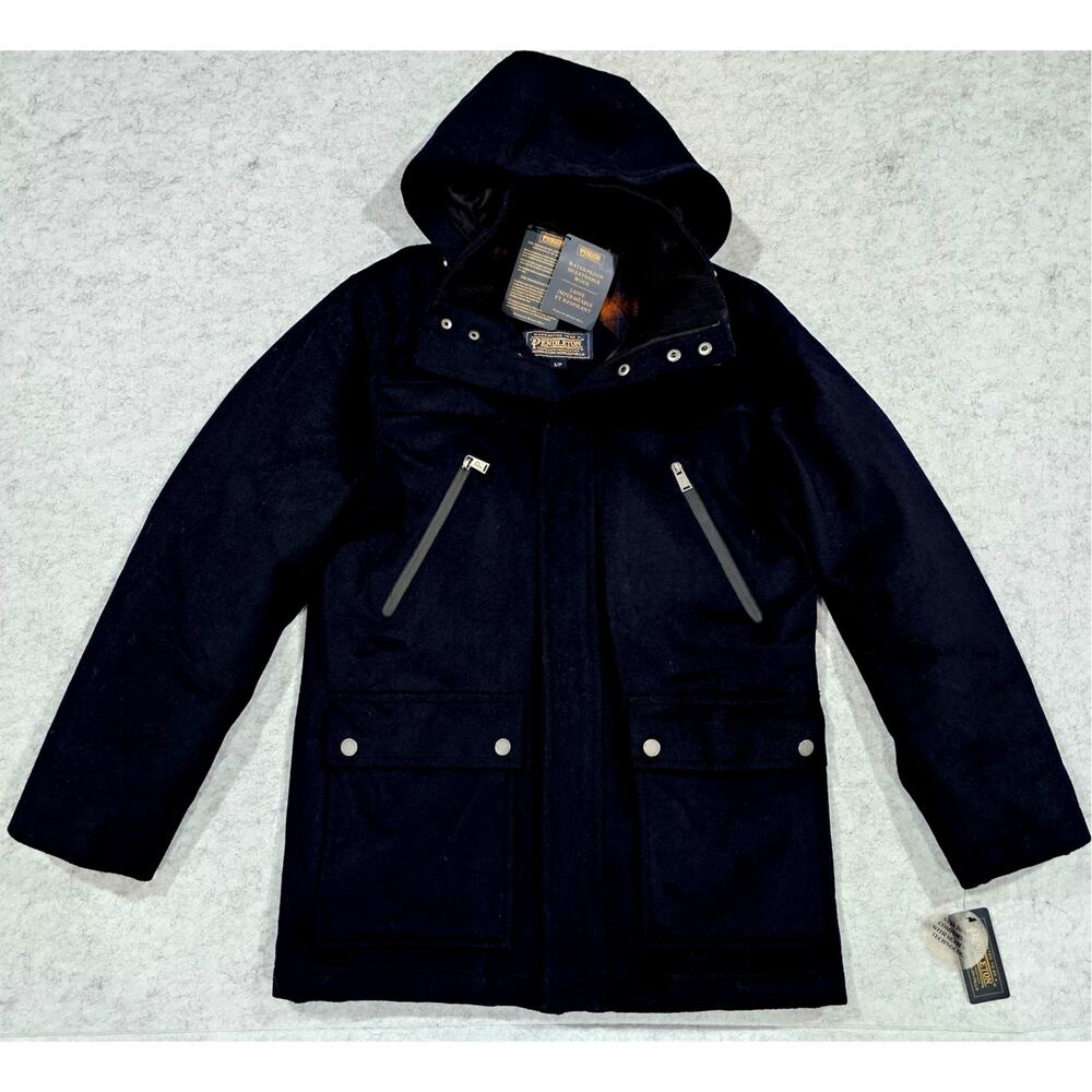 Pendleton Breathable Wool Jacket Waterproof Hooded Plaid Lined Navy Mens Sz S
